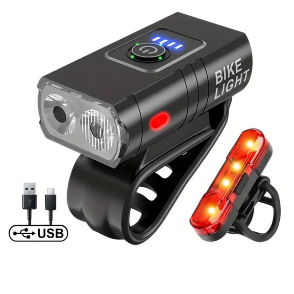 LED Bicycle Light Set USB Rechargeable 1000 Lumen Front 500 Rea