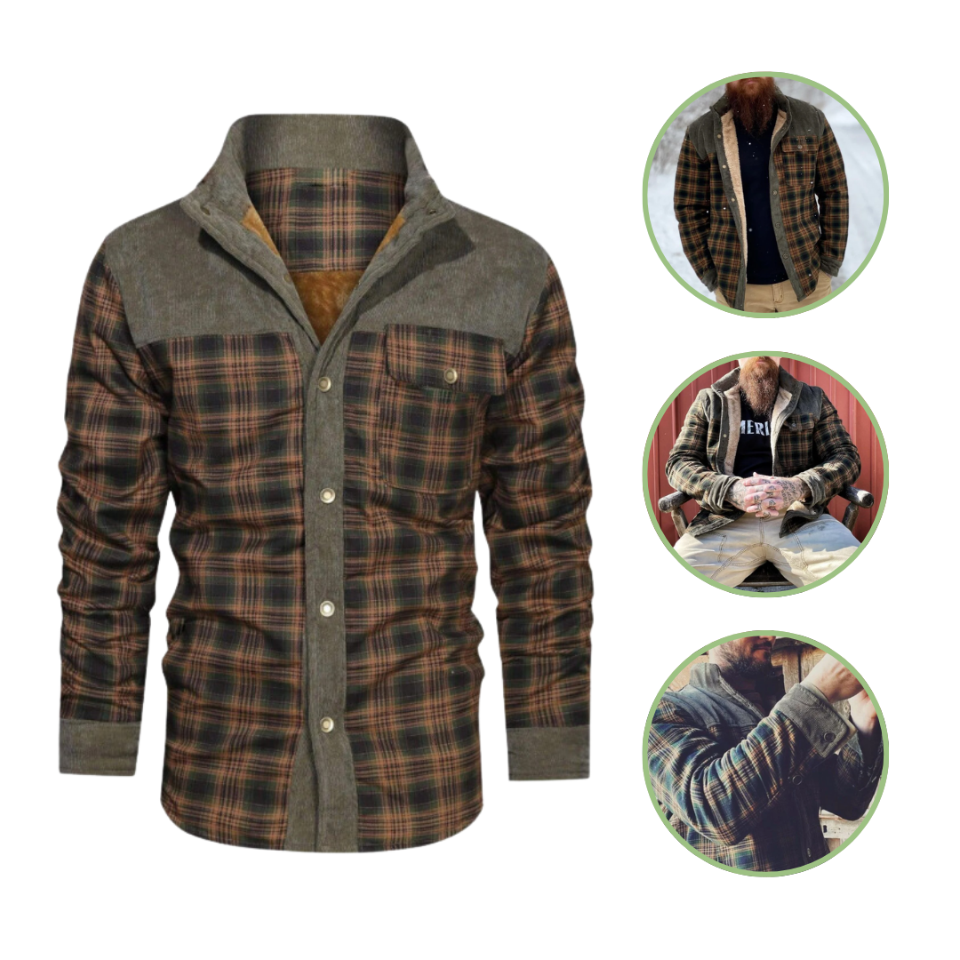 Men’s Checked Outdoor Jacket Lightweight Warm Casual Wool Blend Coat
