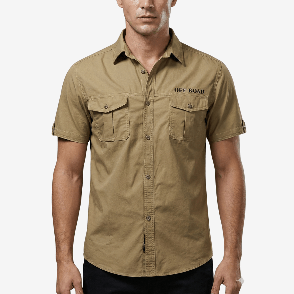 Men's Short Sleeve Cotton Hiking Shirt with Chest Pockets