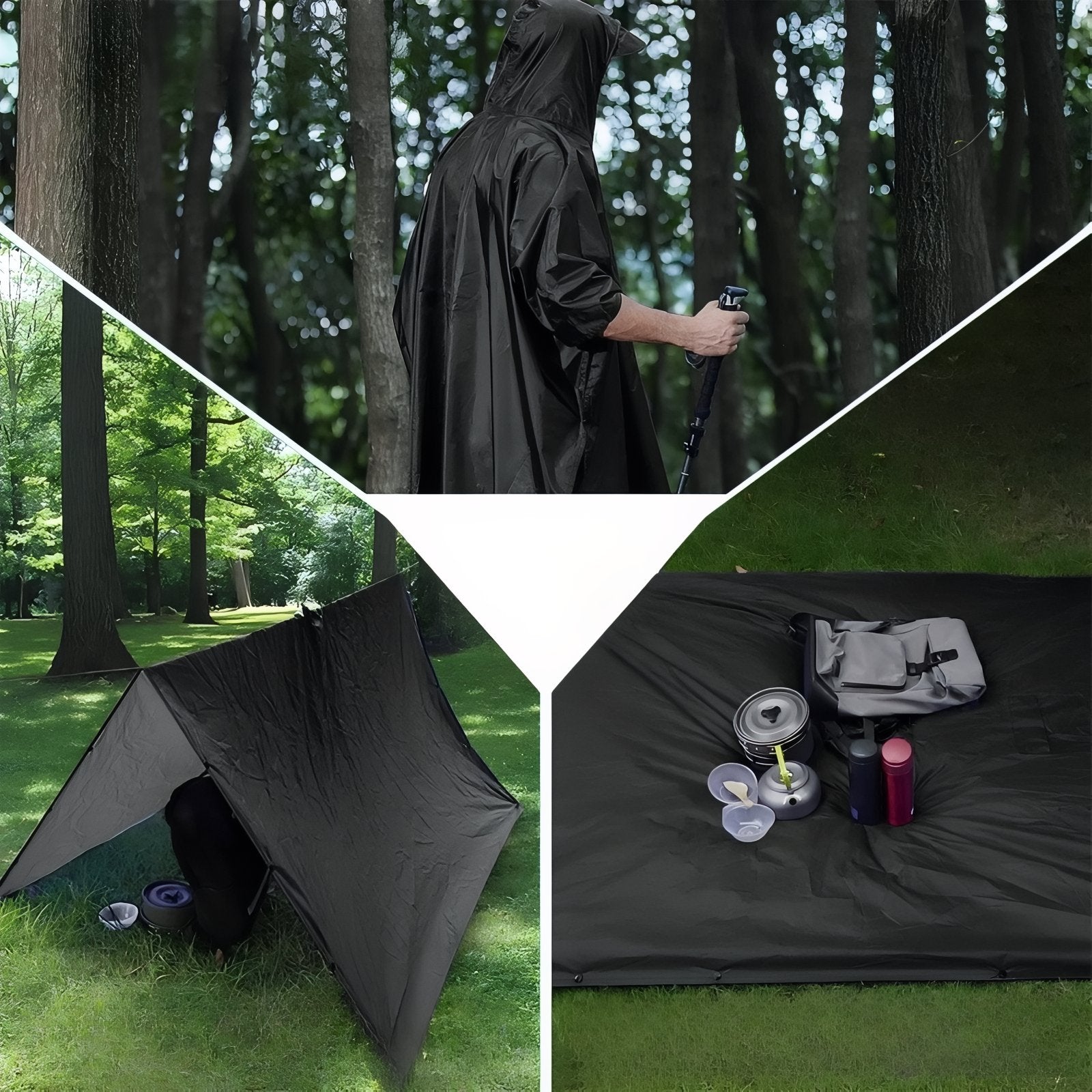 Waterproof Hiking Rain Poncho Packable Shelter and Groundsheet