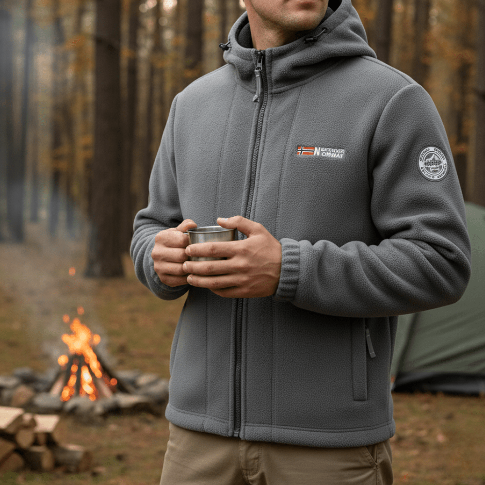 Men's Windproof Fleece Jacket Warm Breathable Hooded Outdoor Coat