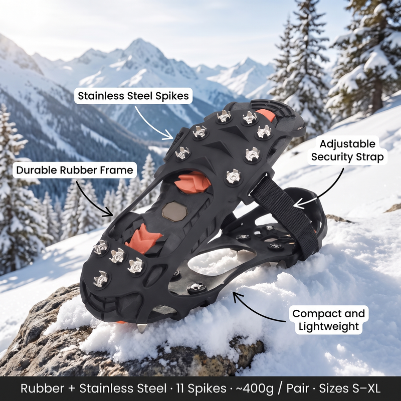 11-Spike Non-Slip Hiking Crampons Winter Ice Traction Cleats – features and specifications overview | Great Lakes Outdoor