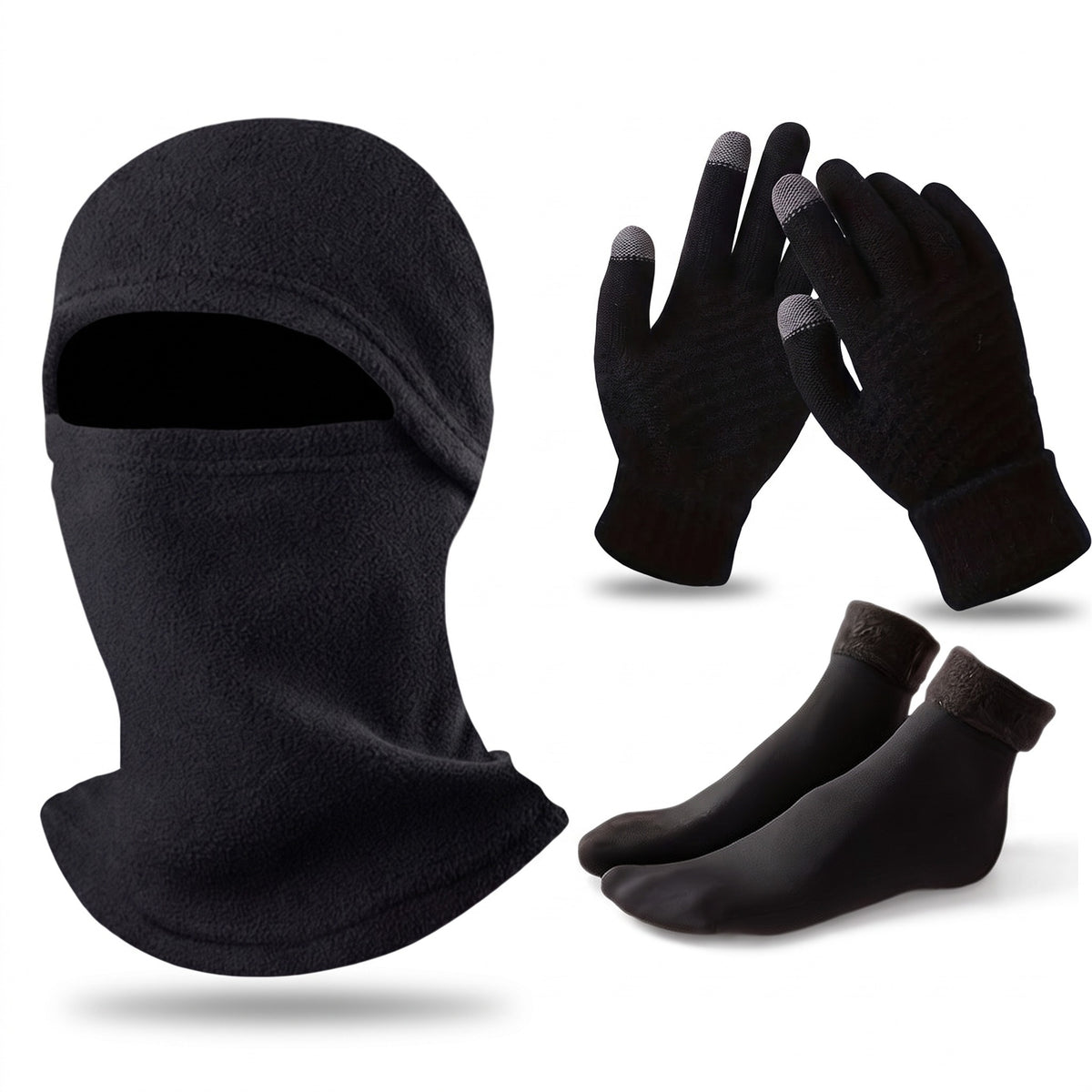3 Piece Winter Set Touchscreen Gloves Fleece Socks Windproof Balaclava, product photo 1
