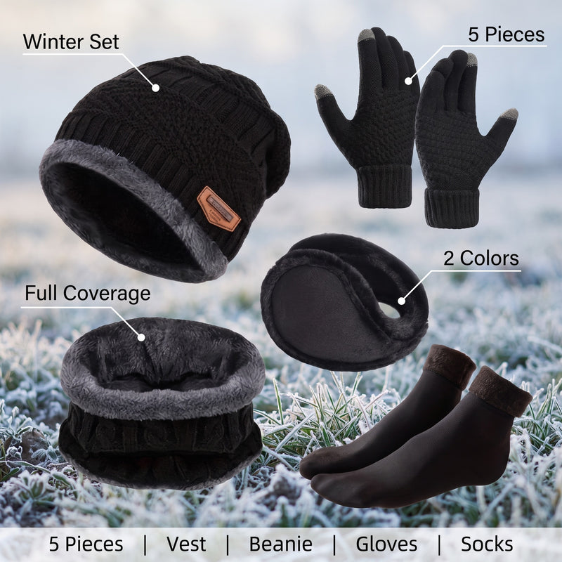 5 Piece Winter Survival Set Vest Beanie Gloves Socks Ear Warmers, product photo 2