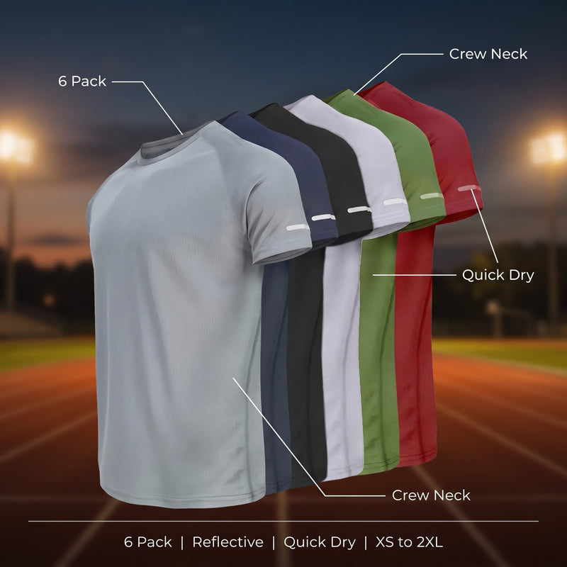 6 Pack Sport T Shirts Reflective Print Quick Dry Crew Neck Tees, product photo 2