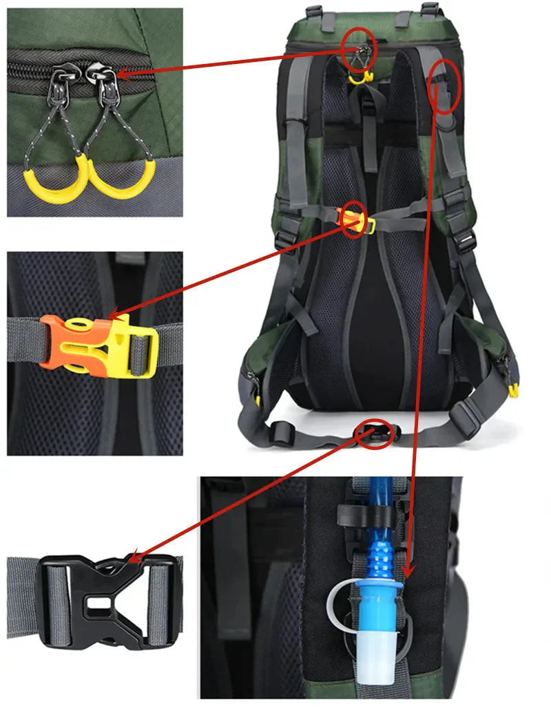 60L Waterproof Hiking Backpack Large Capacity Outdoor Travel Pack – product view 5 | Great Lakes Outdoor