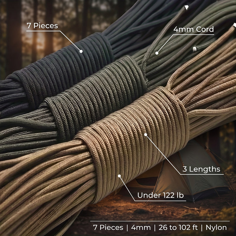 7 Piece Guy Line Set 4mm Reflective Nylon Tent Rope Paracord, product photo 2