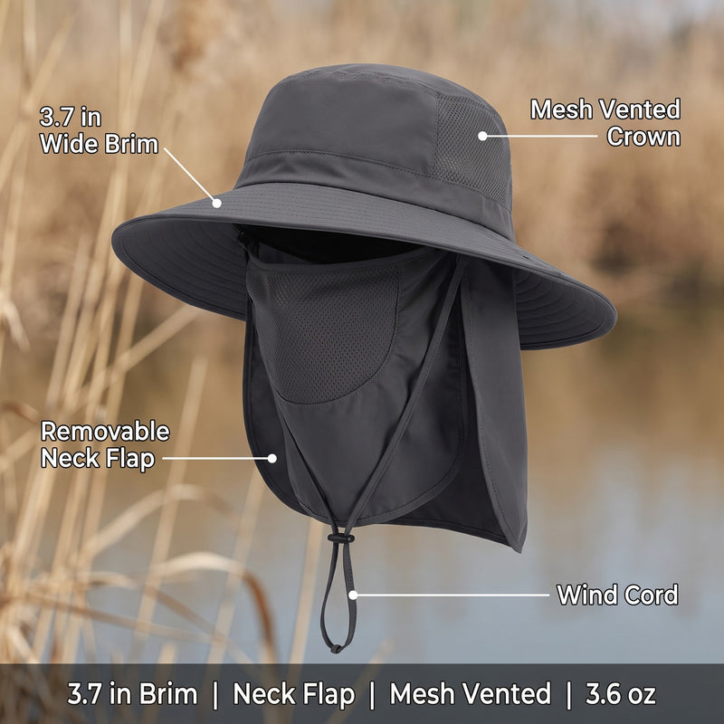 Anti UV Hiking Hat Mesh Vented Neck Cover Insect Shield Wide Brim, product photo 2