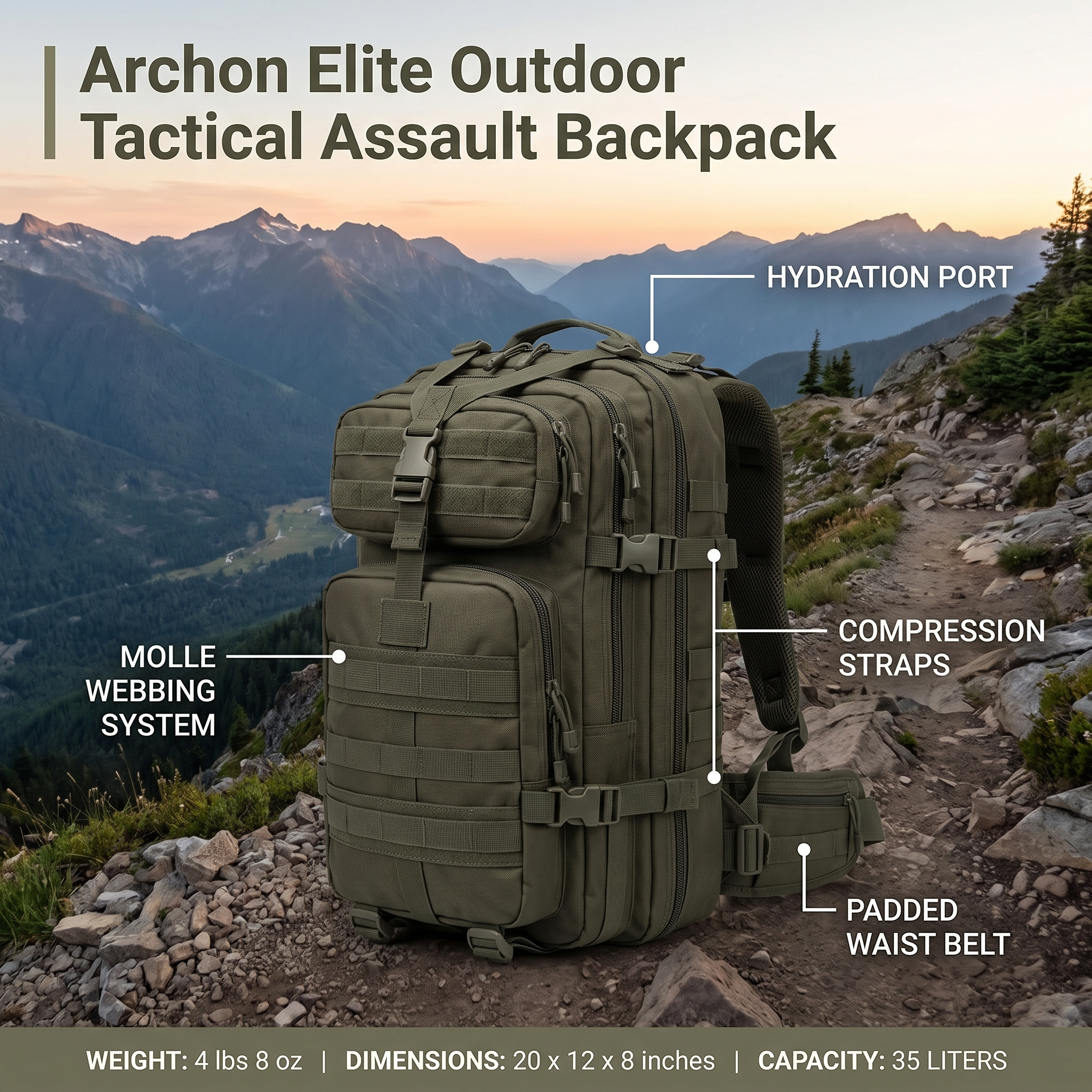 Archon Elite Outdoor Tactical Assault Backpack – product view 3 | Great Lakes Outdoor