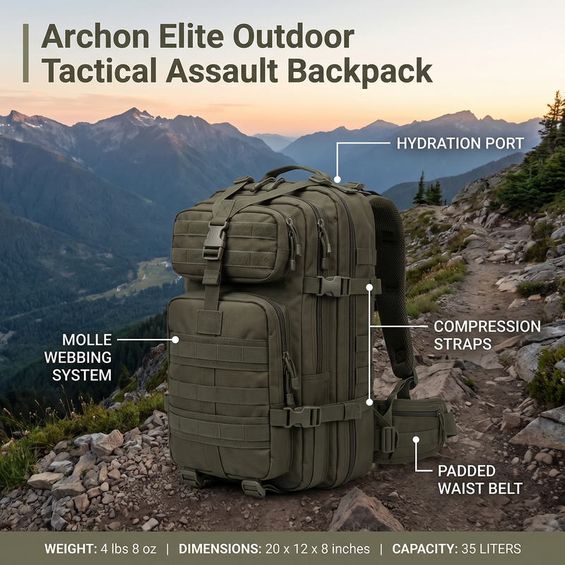 Archon Elite Outdoor Tactical Assault Backpack – product view 3 | Great Lakes Outdoor