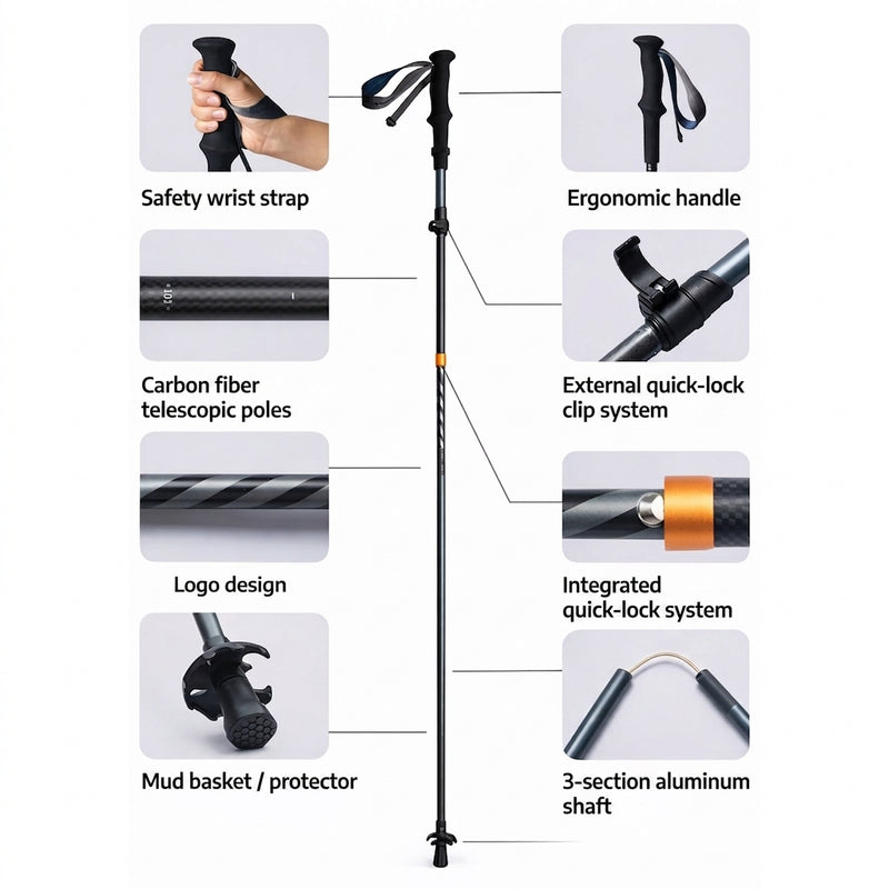 Carbon Fiber Folding Trekking Pole Lightweight Hiking Trail Stick – product view 4 | Great Lakes Outdoor
