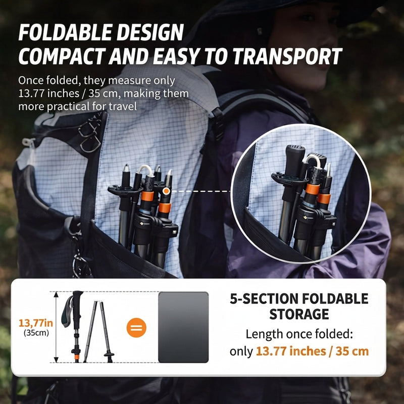 Carbon Fiber Folding Trekking Pole Lightweight Hiking Trail Stick – product view 13 | Great Lakes Outdoor