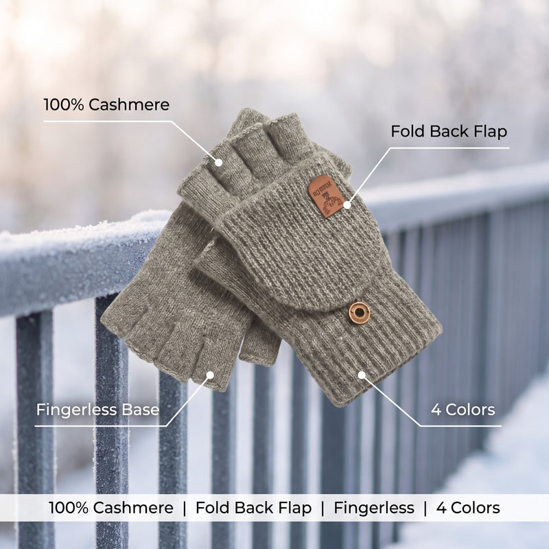 Cashmere Convertible Mittens Fingerless Knit Touchscreen Hand Warmers, product photo 2