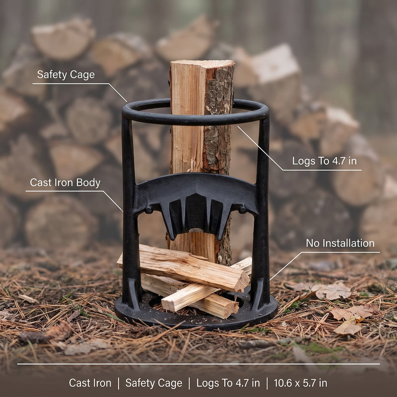 Cast Iron Log Splitter Wedge Safety Cage Kindling Splitting Tool, product photo 2