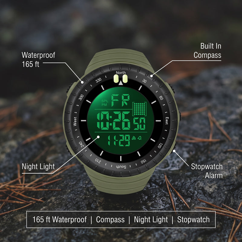 Digital Outdoor Watch Waterproof 50M Compass Alarm Sports Timepiece, product photo 2