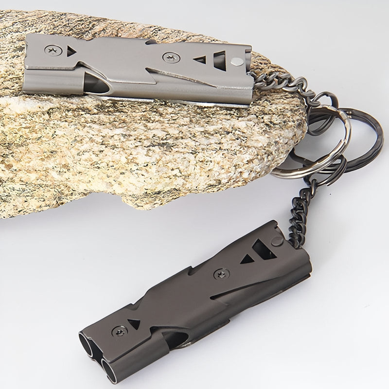 Double Tube Emergency Survival Whistle Loud 180dB Keychain Signal – product view 8 | Great Lakes Outdoor