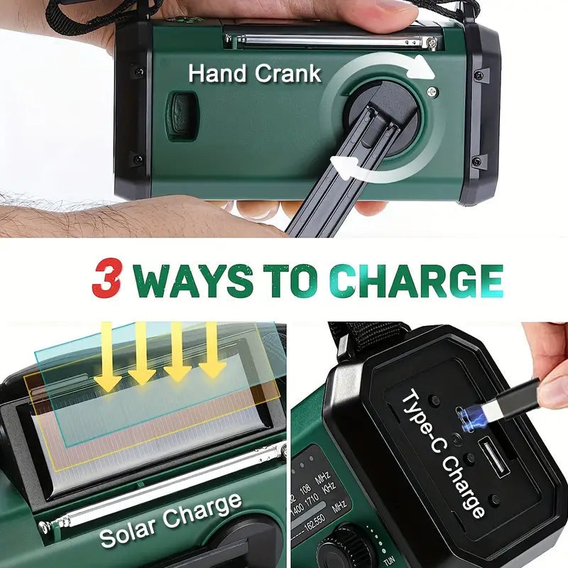 Emergency Weather Radio 10000mAh Solar Hand Crank NOAA Survival Radio, product photo 7