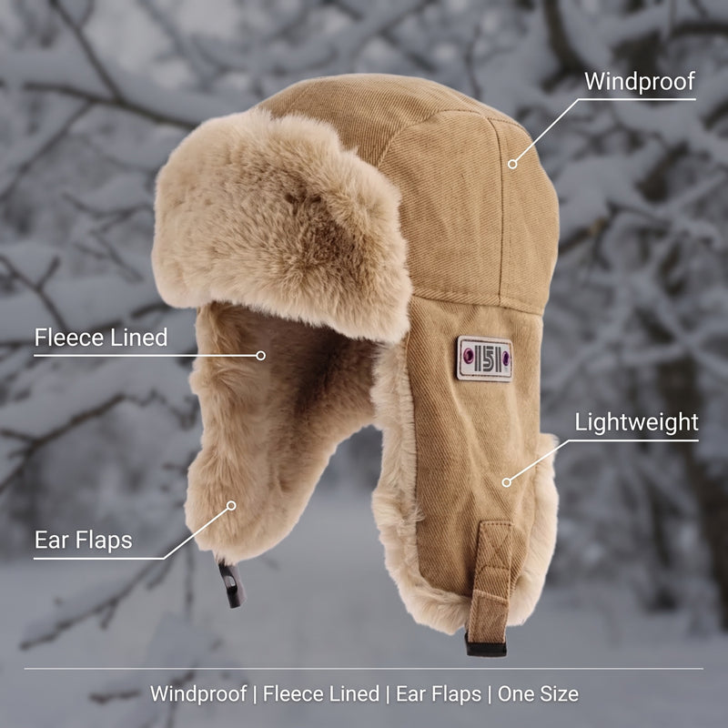 Fur Lined Winter Hat Windproof Ear Flap Warm Outdoor Trapper Cap, product photo 2