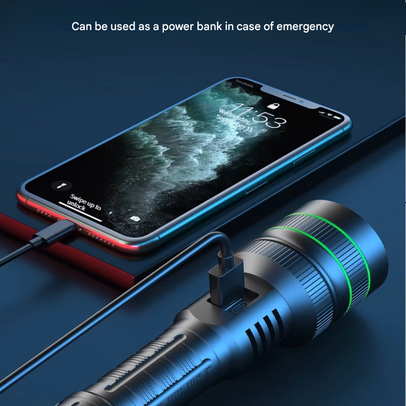 High Lumen LED Flashlight Zoomable Long Range Rechargeable Torch – product view 4 | Great Lakes Outdoor