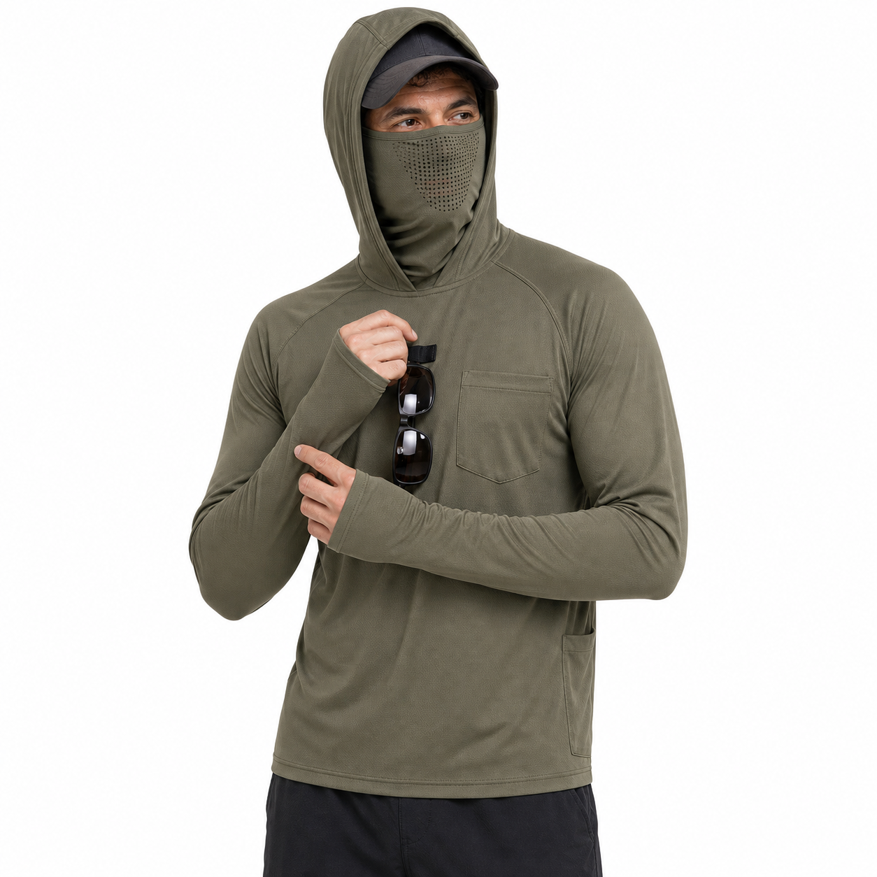 Lightweight Quick-Dry UPF 50+ Hooded Sun Shirt with Built-In Neck Gaiter – product view 10 | Great Lakes Outdoor
