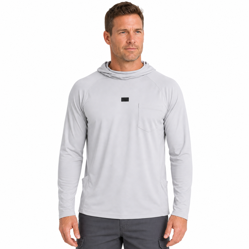 Lightweight Quick-Dry UPF 50+ Hooded Sun Shirt with Built-In Neck Gaiter in Ash Gray