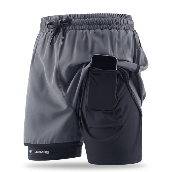 Men's 2 In 1 Running Shorts Quick Dry Lined Pocket Gym Sportswear