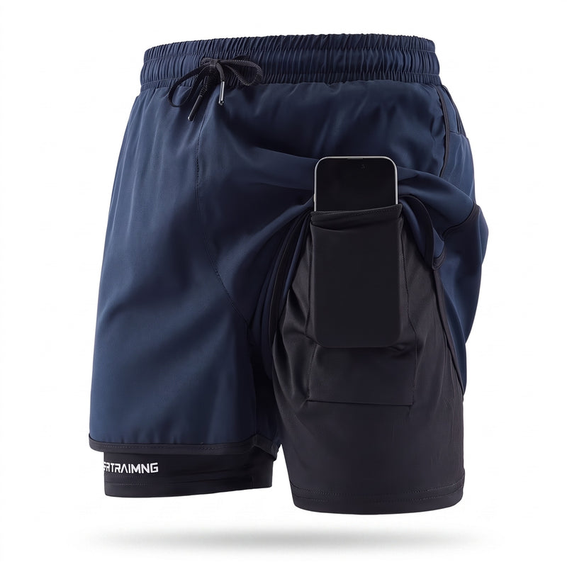 Men's 2 In 1 Running Shorts Quick Dry Lined Pocket Gym Sportswear, product photo 7