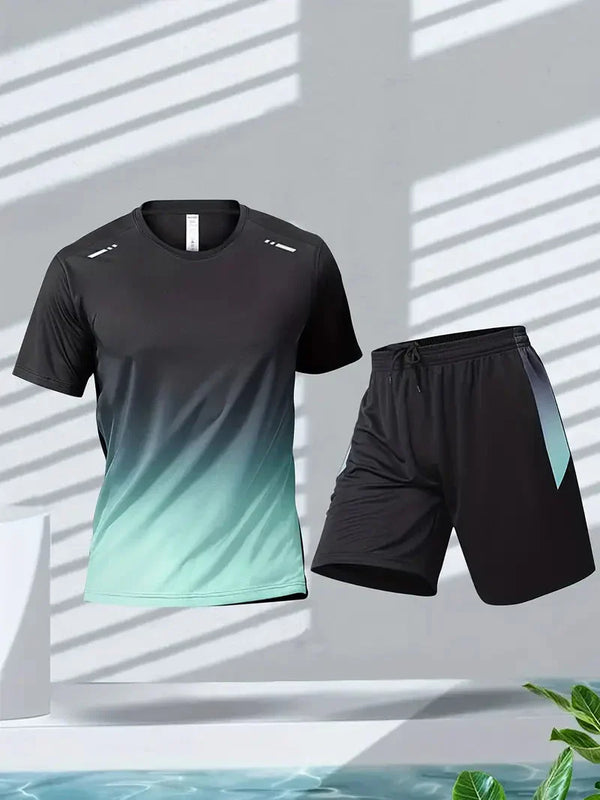 Men’s 2 Piece Sports Set Quick Dry Workout T Shirt and Shorts