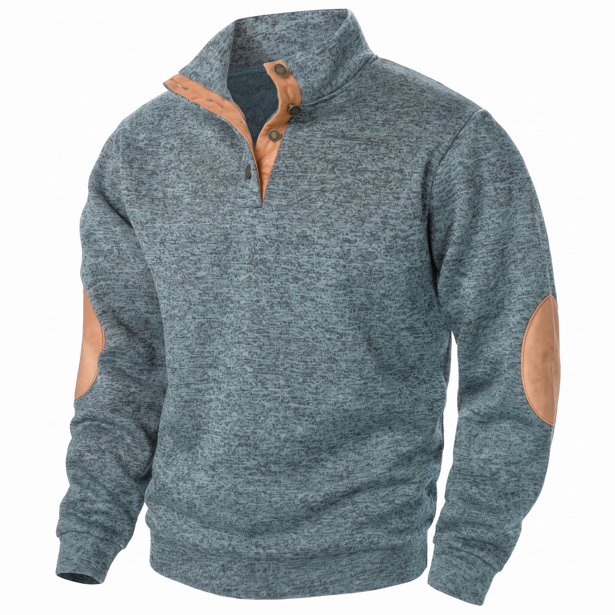 Men's Button Neck Sweatshirt Stand Collar Knit Long Sleeve Jumper, product photo 1