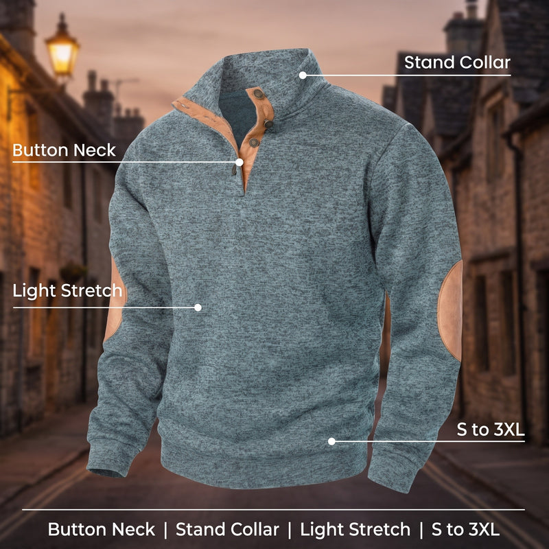 Men's Button Neck Sweatshirt Stand Collar Knit Long Sleeve Jumper, product photo 2