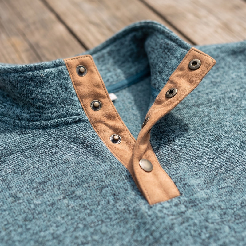 Men's Button Neck Sweatshirt Stand Collar Knit Long Sleeve Jumper, product photo 4