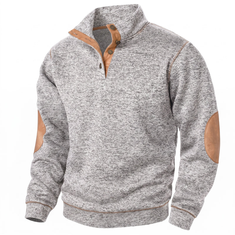 Men's Button Neck Sweatshirt Stand Collar Knit Long Sleeve Jumper, product photo 7
