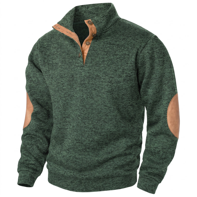 Men's Button Neck Sweatshirt Stand Collar Knit Long Sleeve Jumper, product photo 10