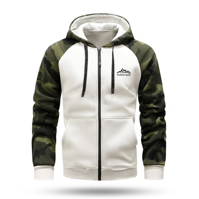 Men's Camo Fleece Hoodie Polar Lined Raglan Zip Pocket Jacket, product photo 8
