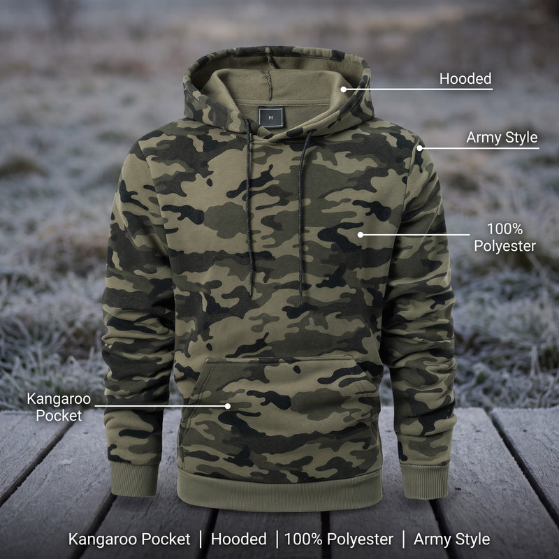 Men's Camo Hoodie Kangaroo Pocket Warm Army Style Hooded Sweatshirt, product photo 2