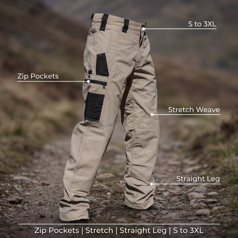 Men's Cargo Trousers Zip Pockets Straight Leg Stretch Weave, product photo 2