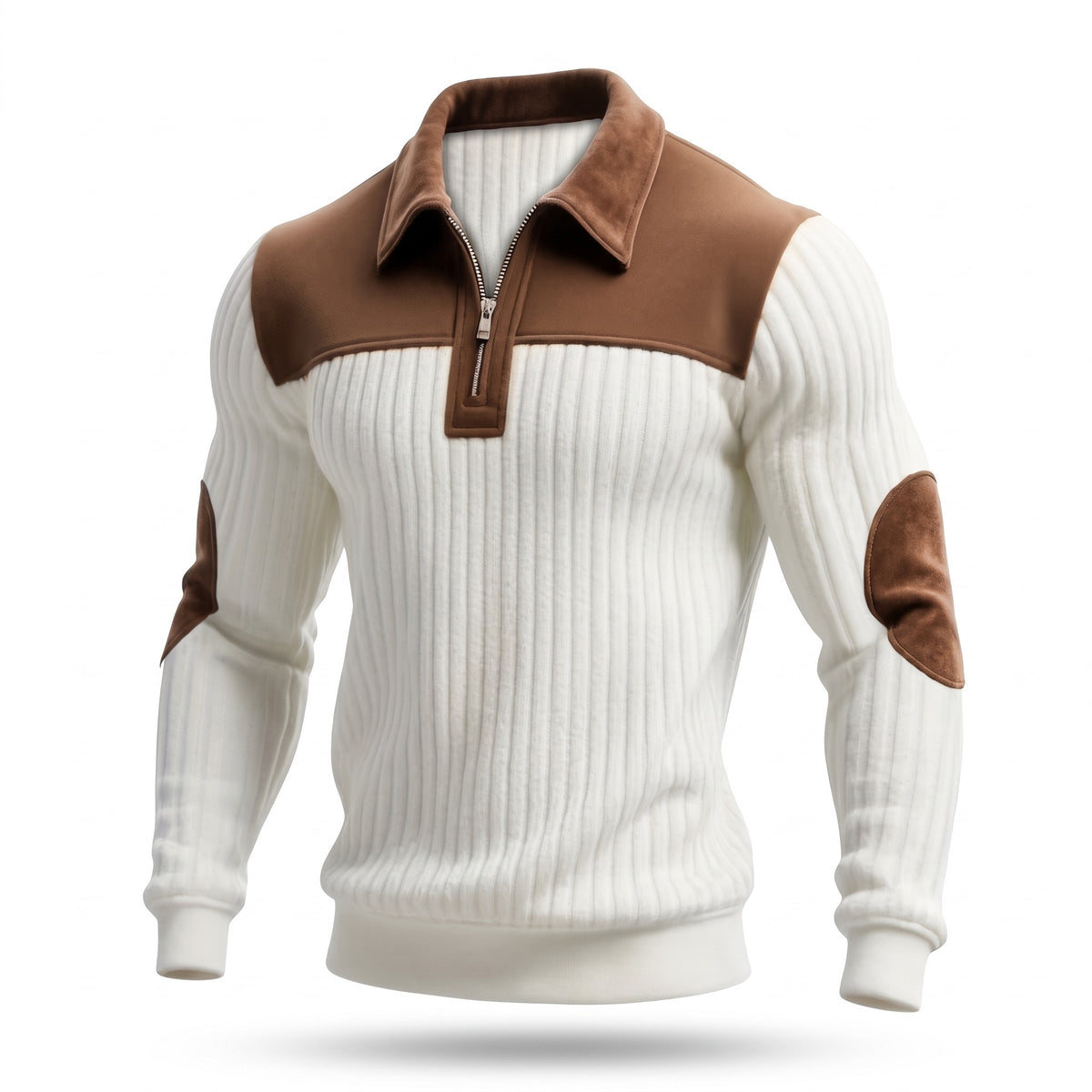 Men's Color Block Pullover Stand Collar Thick Knit Zip Detail Jumper, product photo 1