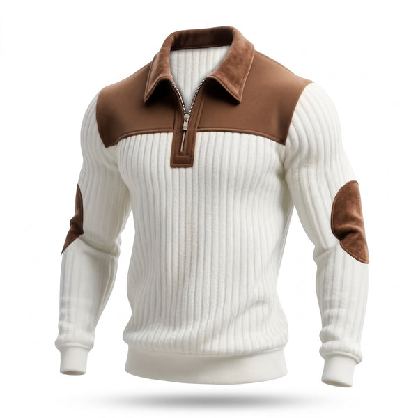 Men's Color Block Pullover Stand Collar Thick Knit Zip Detail Jumper