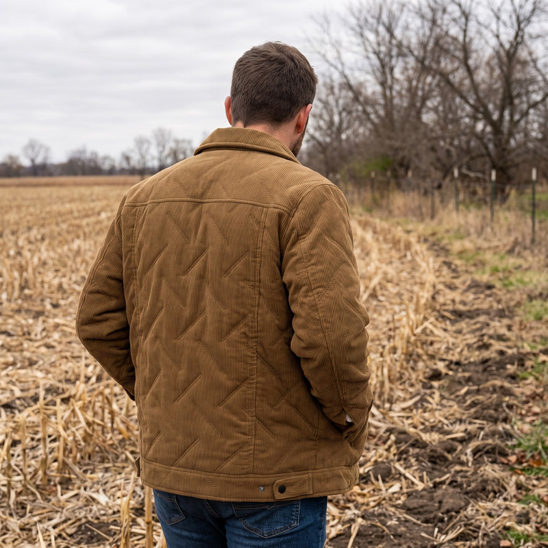 Men's Corduroy Jacket Quilted Flap Pockets Snap Front Coat, product photo 5