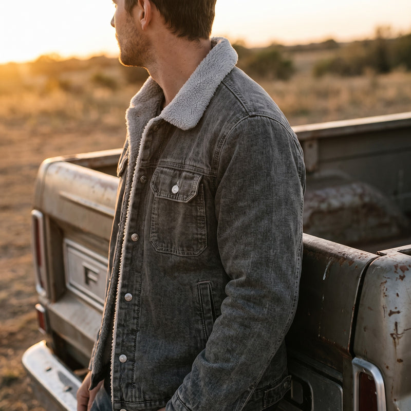 Men’s Denim Trucker Jacket Cotton Fleece Lined Warm Classic Fit, product photo 5