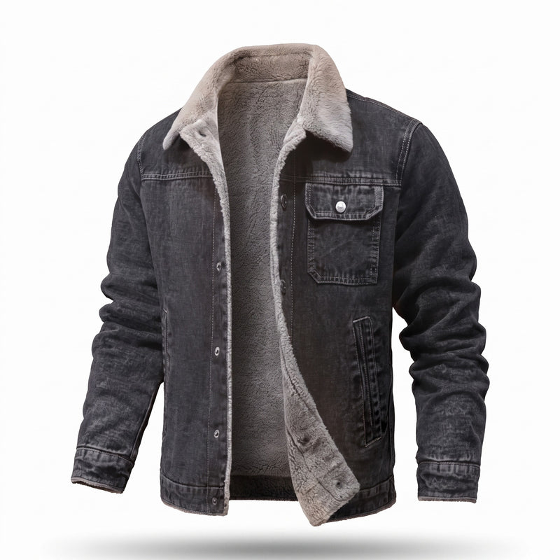 Men’s Denim Trucker Jacket Cotton Fleece Lined Warm Classic Fit, product photo 6