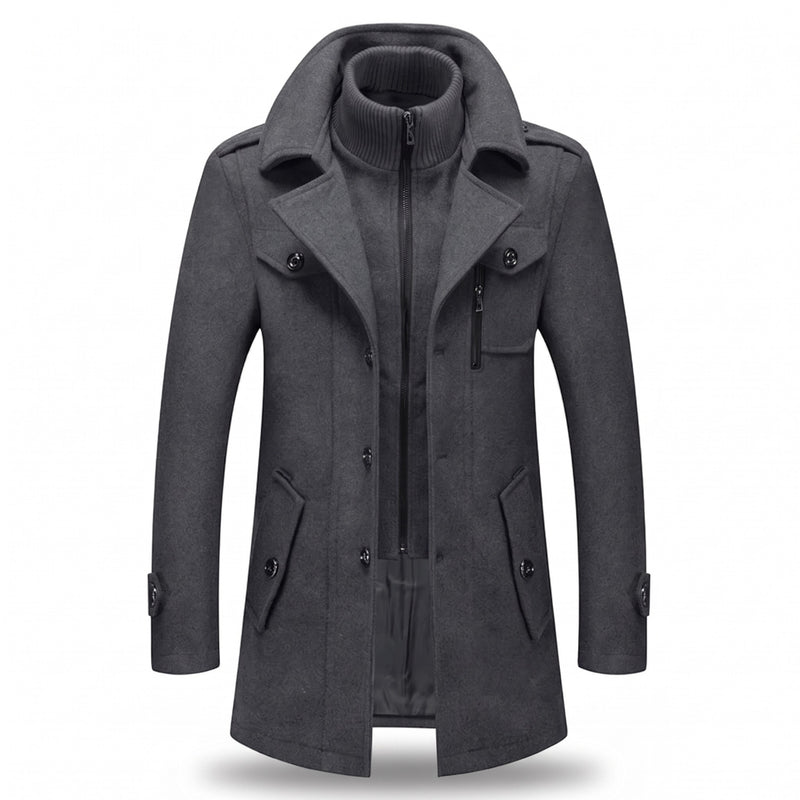 Men's Double Collar Overcoat Lined Single Breasted Long Winter Coat, product photo 6