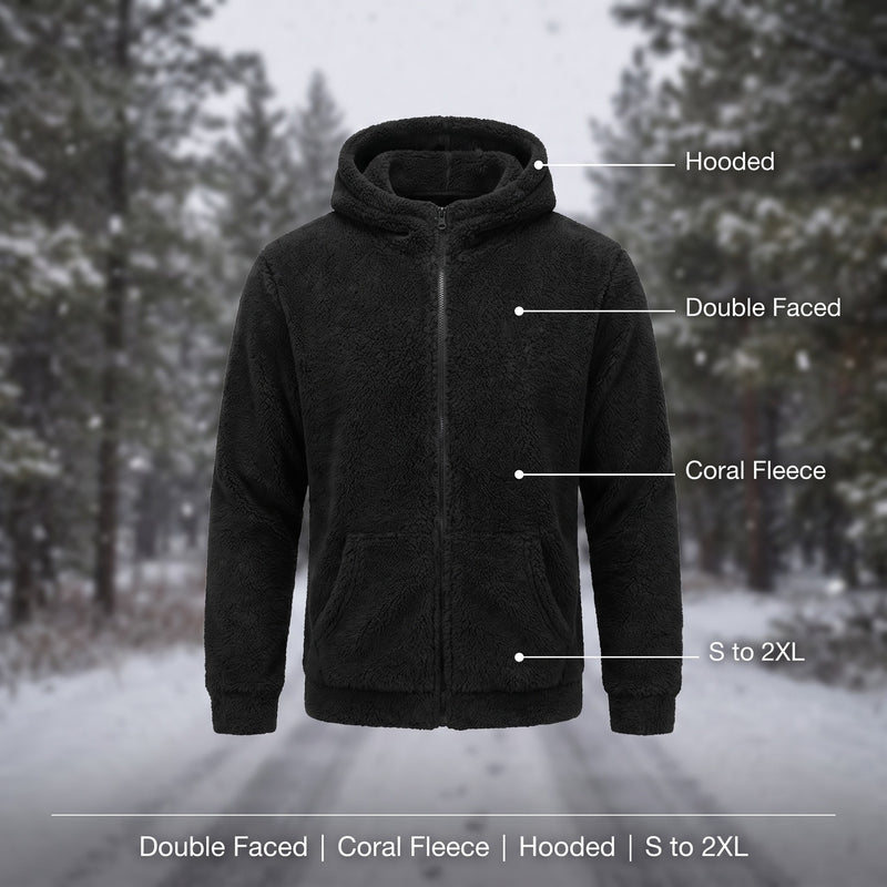 Men's Double Faced Coral Fleece Hooded Jacket Winter Weight, product photo 2
