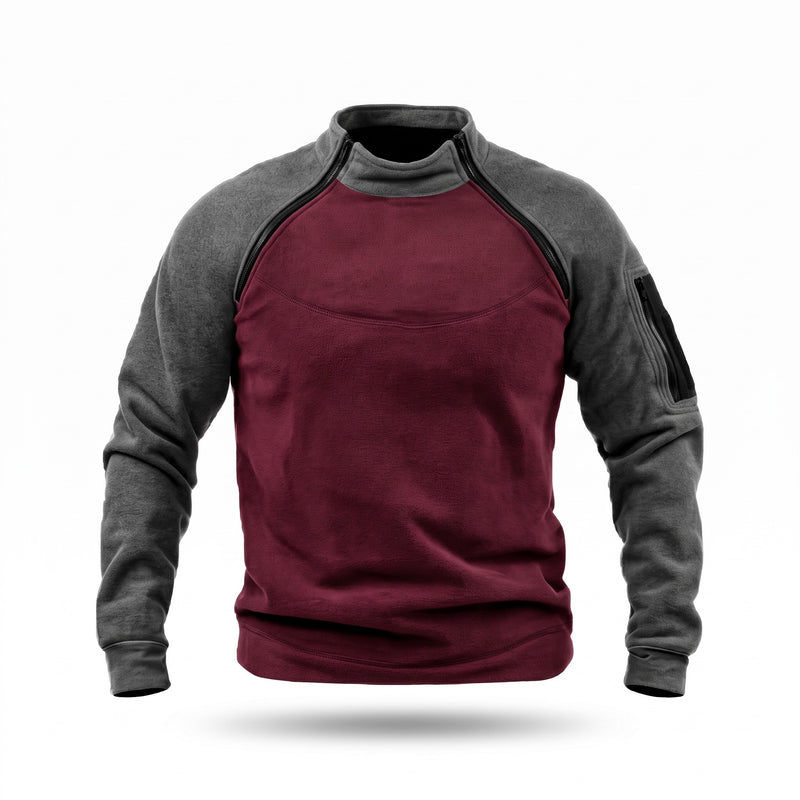 Men's Double Faced Fleece Pullover Stand Collar Zip Loose Fit, product photo 9