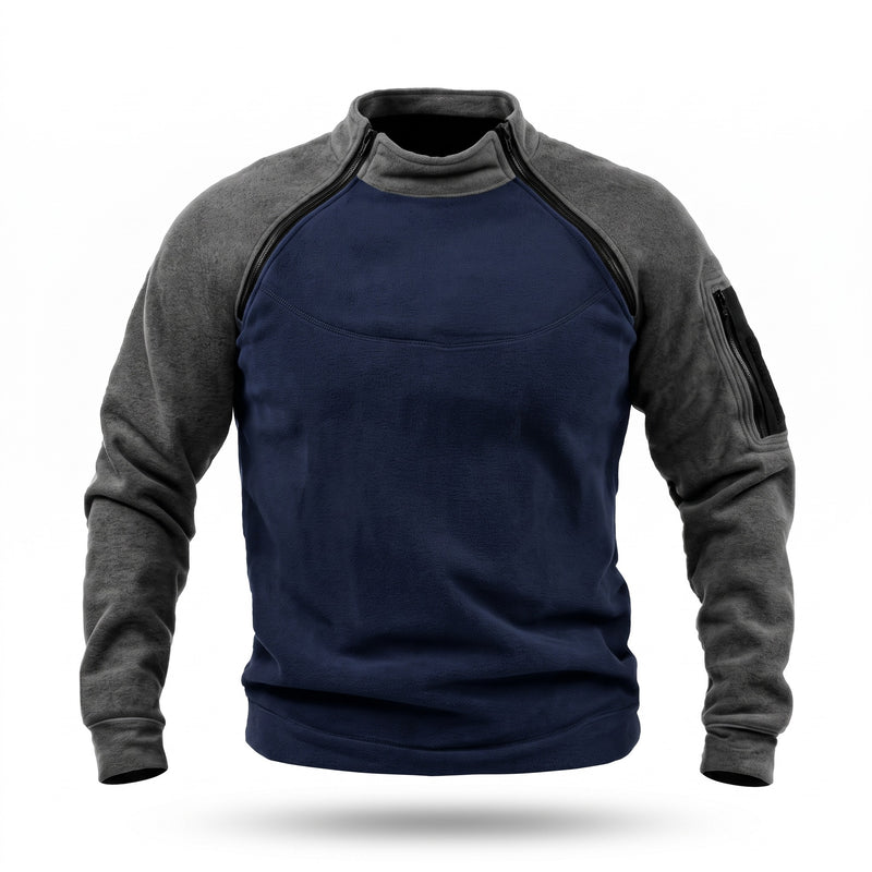 Men's Double Faced Fleece Pullover Stand Collar Zip Loose Fit, product photo 10