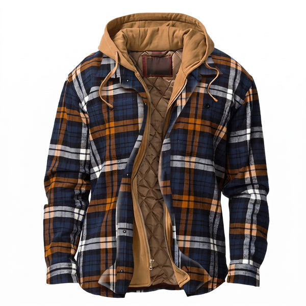 Hooded Plaid Flannel Shirt Jacket Men's Full Zip Thick Shacket