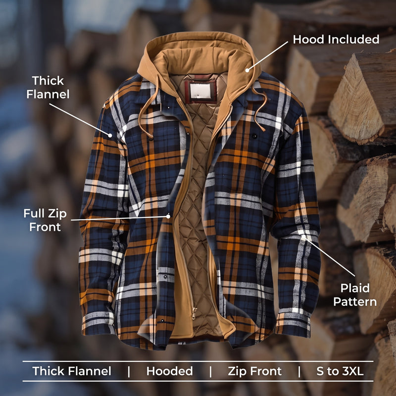 Men’s Flannel Shirt Jacket Hooded Zip Front Plaid Thick Warm, product photo 2