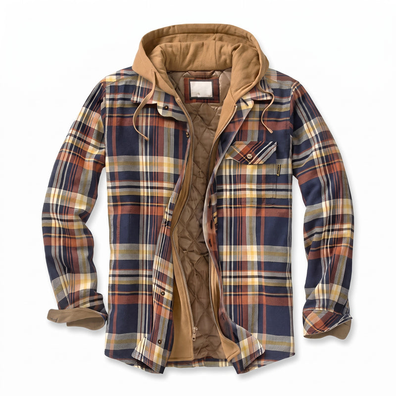 Men’s Flannel Shirt Jacket Hooded Zip Front Plaid Thick Warm, product photo 6