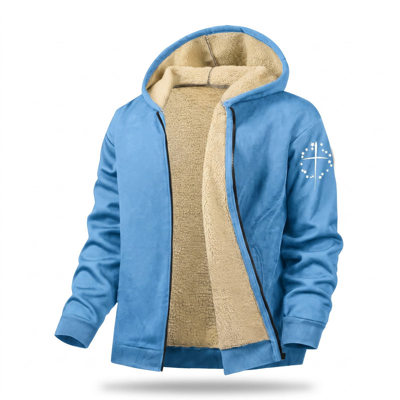 Men's Fleece Jacket Hooded Zip Pockets Simple Chest Graphic, product photo 8