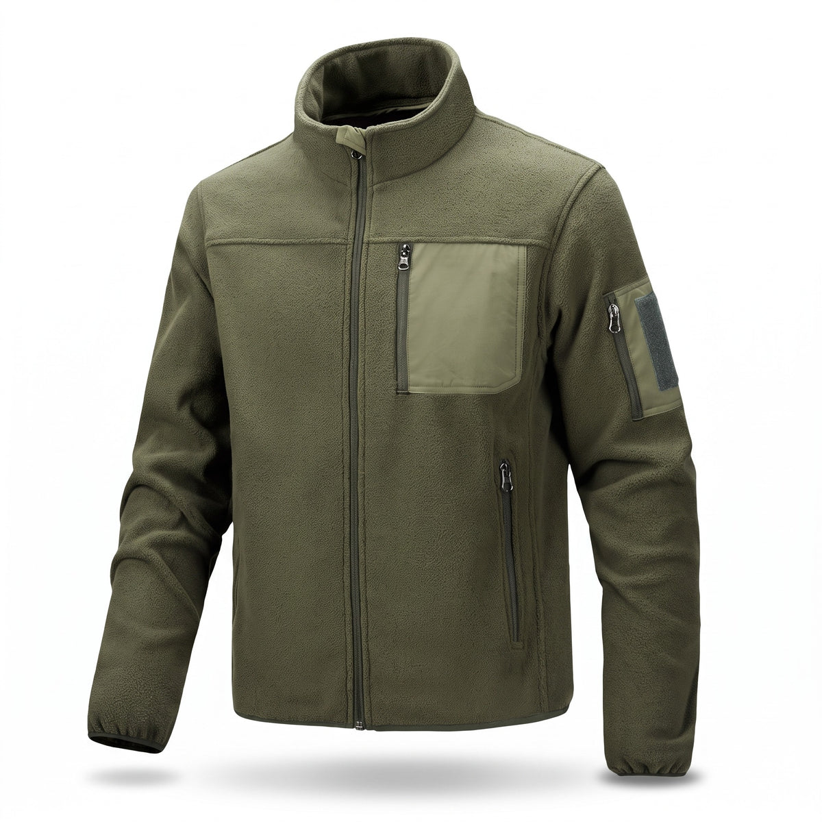 Men's Fleece Lined Tactical Pullover Stand Collar Side Zip Pockets, product photo 1